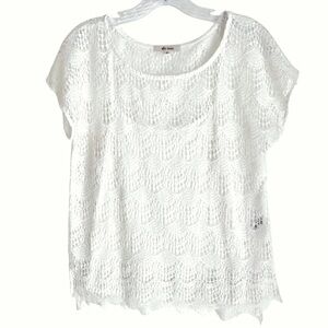 Ella Moss White Crochet Short Sleeve Top Size Medium